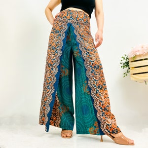 Summer Slit Pants, Wide Leg Trousers, Harem Pants, Tall, Plus Size Trousers, Mandala Print Bohemian Pants, Open Leg Trousers, Palazzo Pant