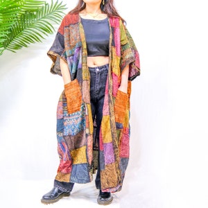 Patchwork Duster, Oversized Cotton Cardigan, Free Size Hand Woven ...