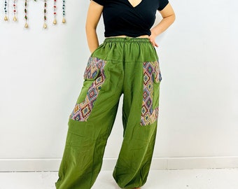 Pantalon en coton biologique Harem unisexe, pantalon Boho, pantalon de yoga, pantalon Harem, pantalon avec poches, pantalon Boho, mode Hippie