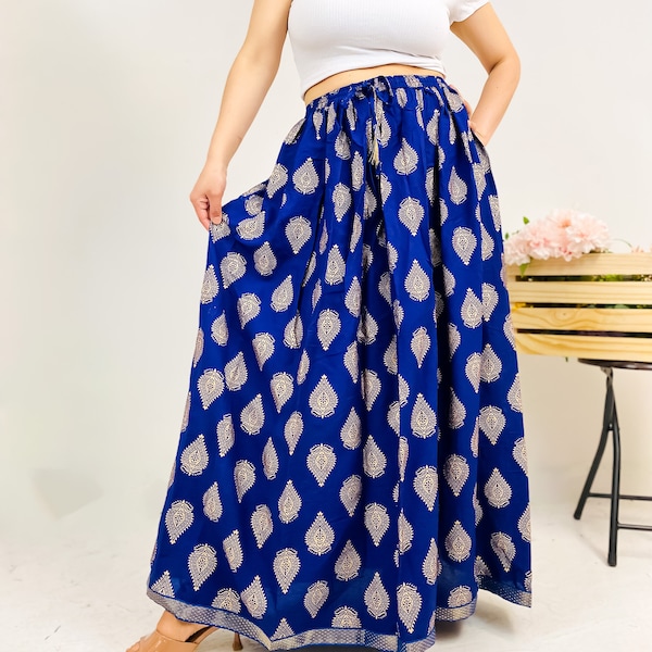 Cotton Long Printed Skirt, Vintage Skirt, Maxi Skirt, Floor Length Skirt, Hippie Skirt, Colorful Festival Skirt, Block Printed Design