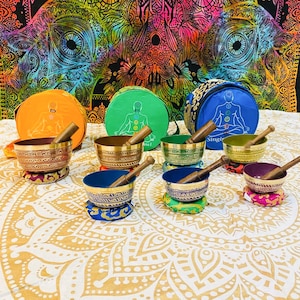 Seven Chakra Singing bowl Set , Set of 7, Chakra Healing and Meditation, Hand Beaten Tibetan Singing Bowl, High Vibration Holiday Gift