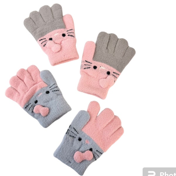 Winter Kids Gloves, Colorful Kids Bunny Design Mitten, Warm Boys/Girls Soft Knit Gloves, Kids Winter andFall Accessories, Fleece Lined Glove