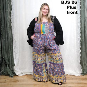 Boho Kantha Wide  Leg Jumpsuit, Plus Size Cotton Flowy Dungarees, Bohemian Overalls, Hippie Bell Bottom Summer Rompers,Retro Free Spirit,90s