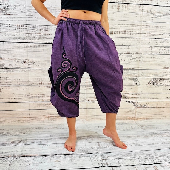 Harem Cotton Pants With Spiral Prints, Brown Grey Hippie Pants,yoga Pants,harem  Pants, Aladin Pants,balloon Pants,genie Pants,summer Pants 