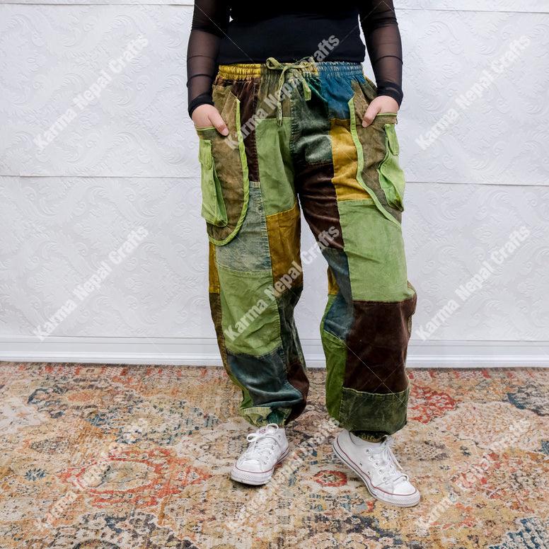 Patchwork Corduroy Baggy Pants, Hippie Harem Pants, Unisex Patchwork Corduroy Baggy Pants, Hippie Harem Pants, Unisex