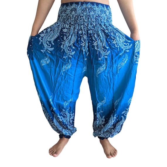 karmanepalcrafts Hand Embroidery Light Weight Summer Pants Blue