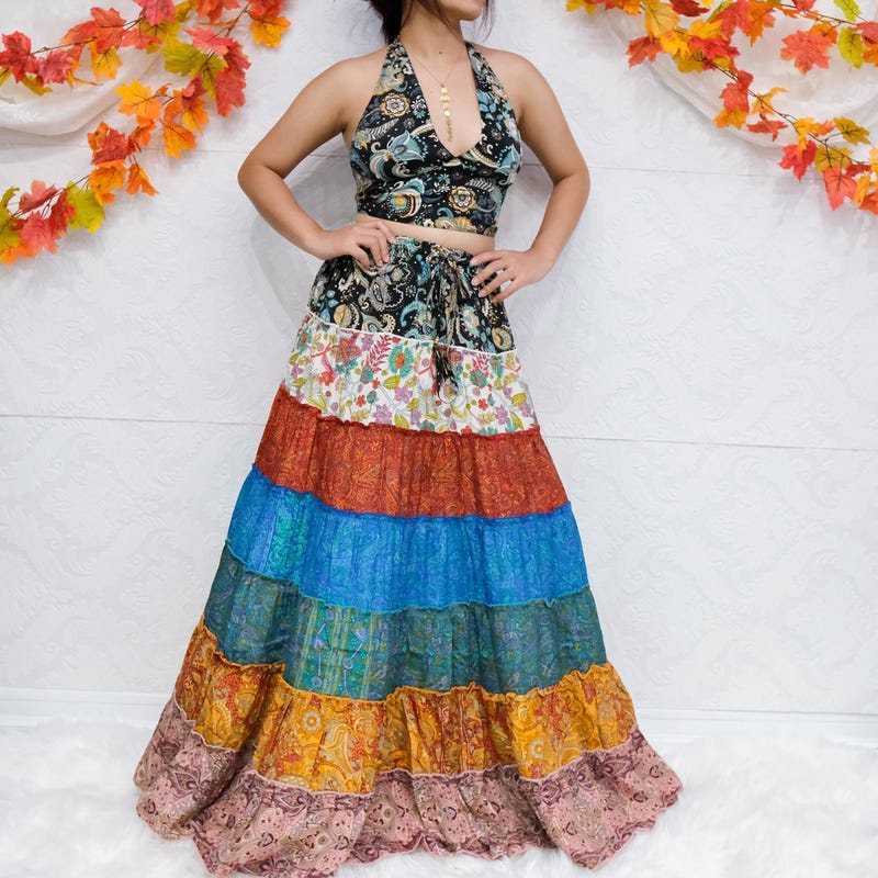 Patchwork Plaid Long Skirt