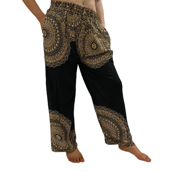 Mandala Print Summer Flare Pants, Beach Pants, Women Trousers