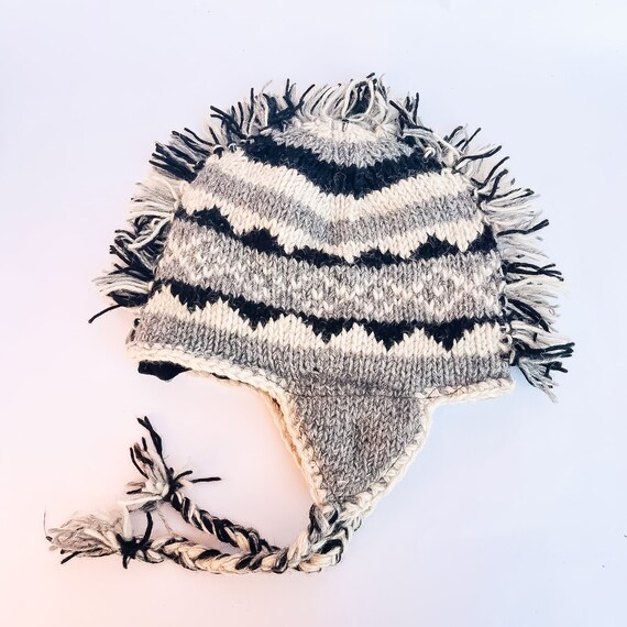 Black Mohawk Hat, Unisex Winter Earflap Hat, Handmade Winter Adult, Beanie  Hat,Crocheted Hat with Spikes,Fleece Lined Ski Hat, Unique Hippie