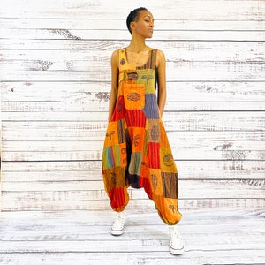 Harem Jumpsuits, Hippie Overalls, Colorful Low Crotch Jumpsuit, Festival Pants, Bohemian Pantsuit, Patchwork Dungarees, Summer Fashion