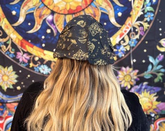 Celestial Witchy Mushroom Handmade Cotton Head Band,Stretchy Bohemian Style Hair Wrap,Hippie Boho Cute Bandana, Earth Tone, Hair Accessories