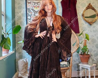 Bohemian Style Velvet Flowy Skirt, Maxi Skirt, Women 70s