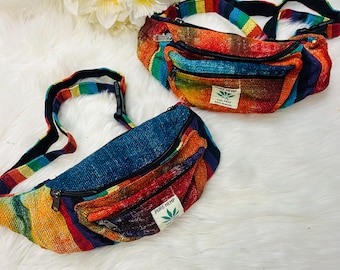 Hemp Fanny Packs, Tie Dye Large Vegan Cross Body Bag, Handmade Hippie Bag,  Ecofriendly Durable Unisex Waist Bag, Boho Beach Bag, Festival