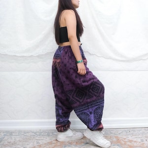 Pantalones de mezcla de lana, pantalones de yoga con estampado de elefantes, pantalones de invierno unisex, lana merino, pantalones harén, pantalones holgados para correr, pantalones cálidos, que no pican, hechos a mano