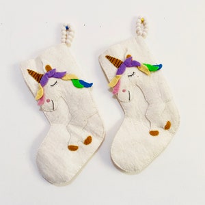 Handgemaakte vilten wol dierlijke kerstkous uit Nepal, rendier schapen beer vos vilt kous, vilt decor, kerst decor, vilt kerstmis Unicorn