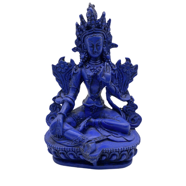 Tara Verde fatta a mano, Dea della Compassione, Statua di Buddha femminile, Statua in resina di Tara Verde tibetana, Quan Yin, Regali spirituali, Regali per l'inaugurazione della casa Blue