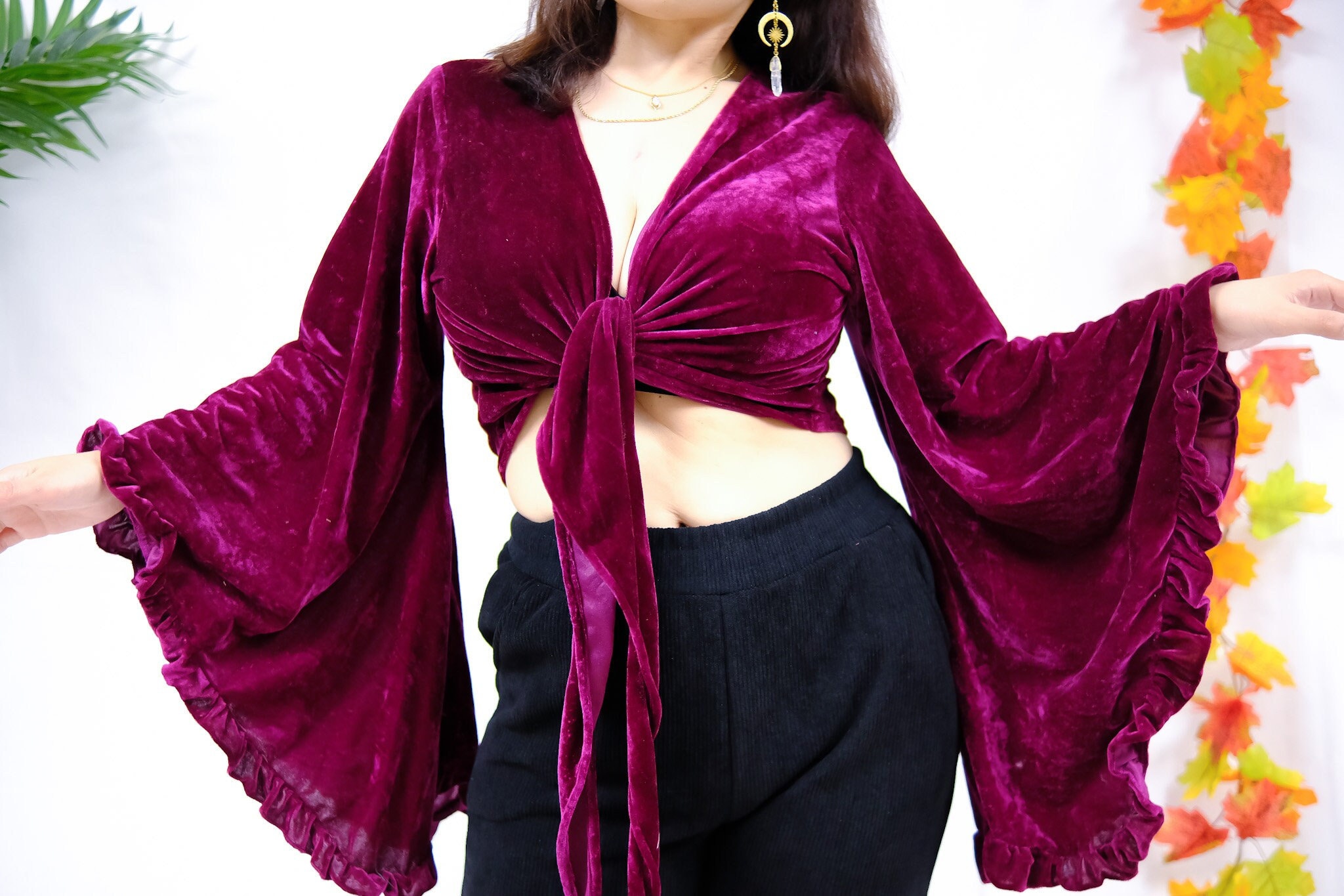 Velvet Wrap Top, Three Way Tie Top, Plus Size, Crop Top