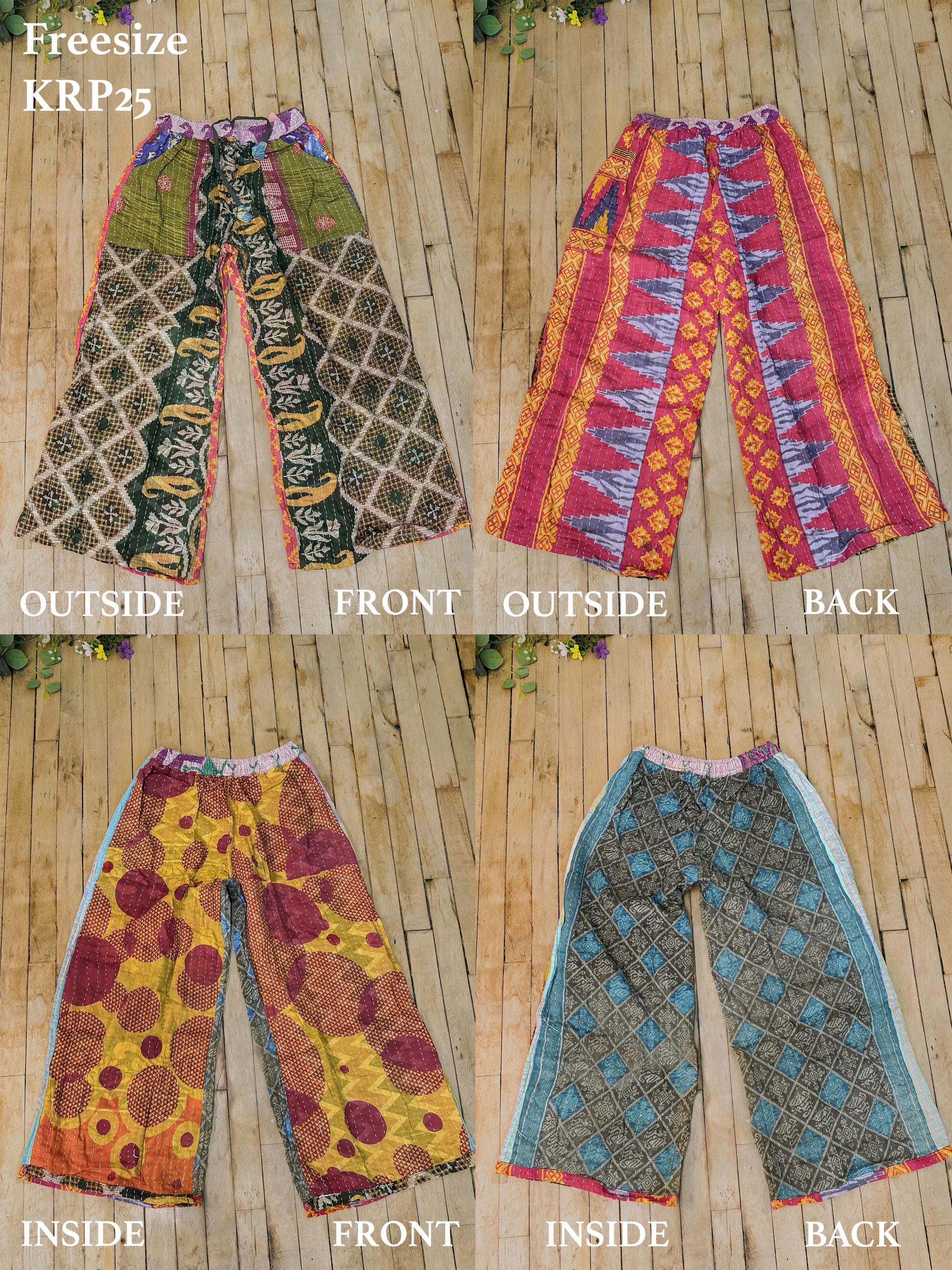 Kantha Reversible Palazzo Pant With Pockets,one-of A-kind