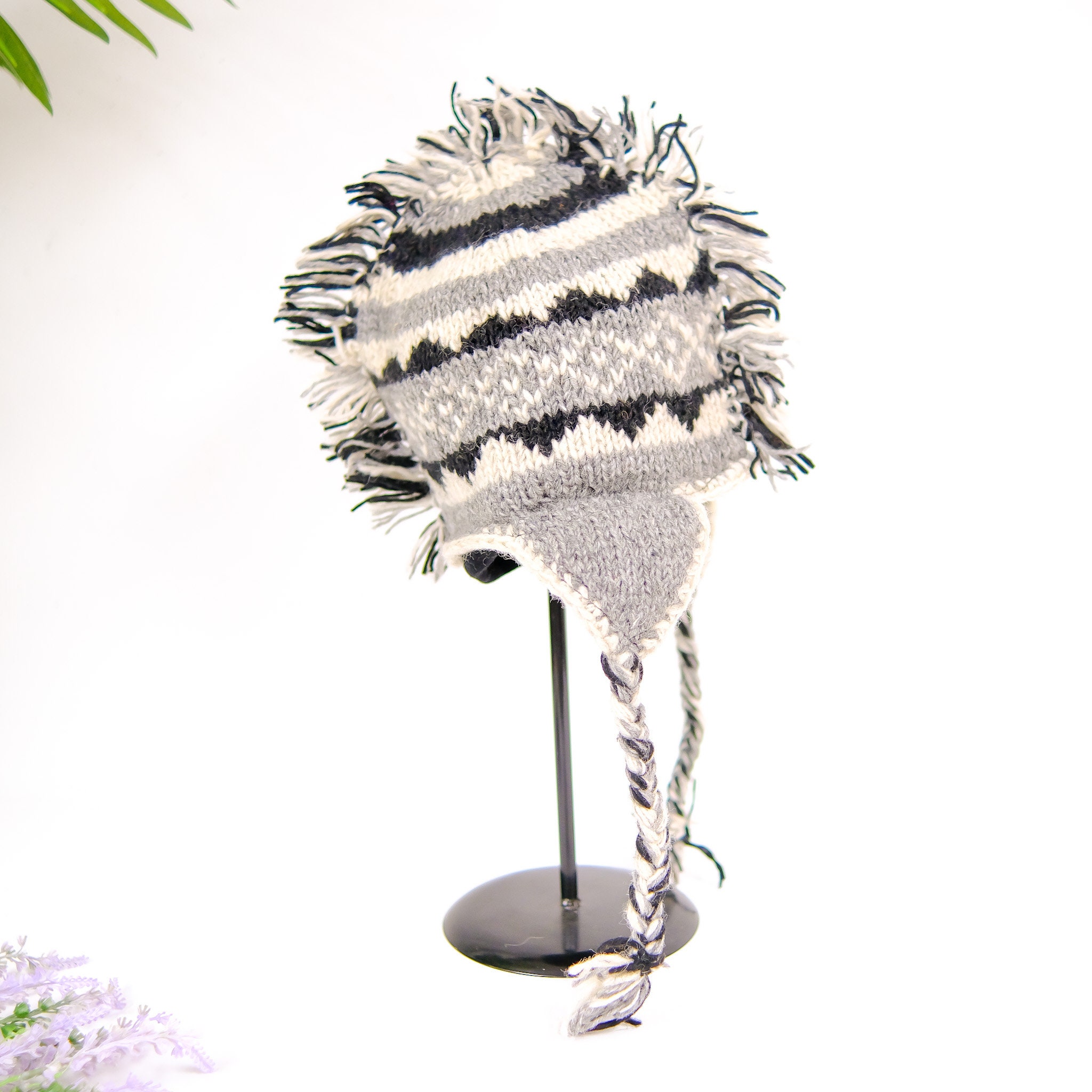 Black Mohawk Hat, Unisex Winter Earflap Hat, Handmade Winter Adult, Beanie  Hat,Crocheted Hat with Spikes,Fleece Lined Ski Hat, Unique Hippie