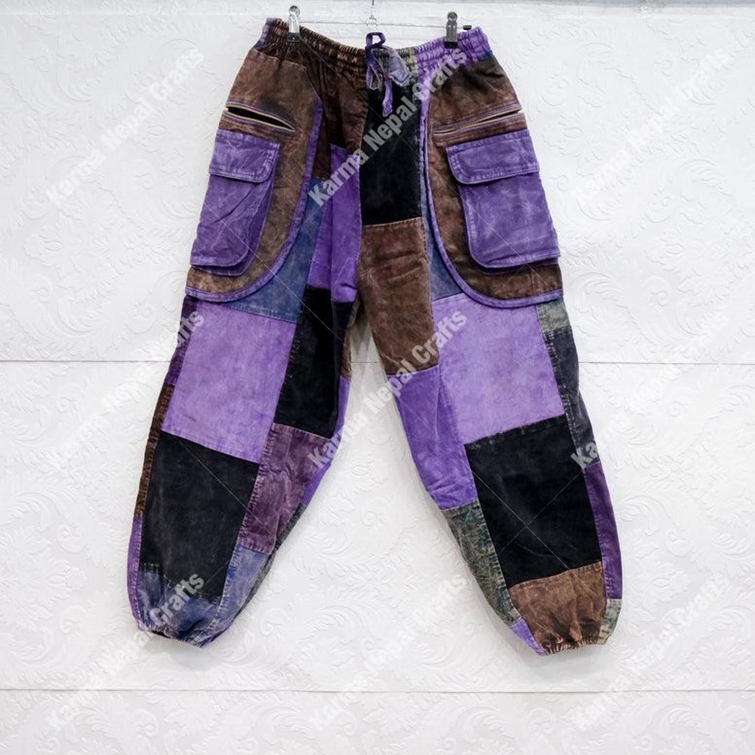 Patchwork Corduroy Baggy Pants, Hippie Harem Pants, Unisex Patchwork Corduroy Baggy Pants, Hippie Harem Pants, Unisex