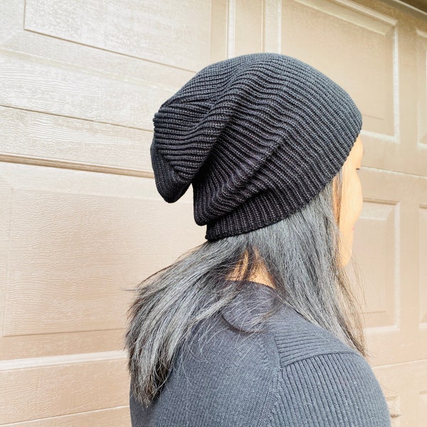 Hand Knit  Unisexual Fleece Lined Beanie  Hat, Slouchy Hat, Winter Hats, Hats with Double Lining, Beanie Hat, Non Allergic Beanie Hat,