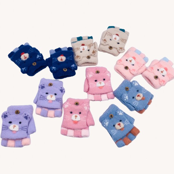 Toddler Half Finger Gloves, Kids Mittens, Convertible Kids Winter Mittens, Warm Unisex Kids Gloves,Cat Design Cozy Mittens for 0 to 3 years