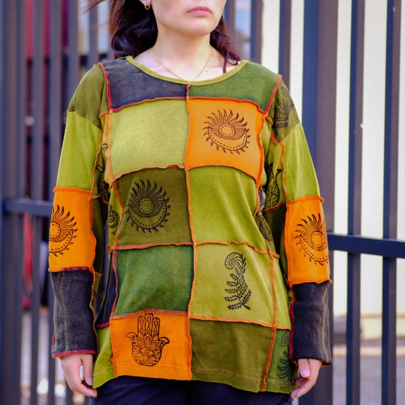 Cotton Patchwork Pullover, Unisex Colorful Celestial Print Boho Sweater, Handmade Patch Jacket, Hippie Style 90s Fall Winter Sweater - Etsy Cotton Patchwork Pullover, Unisex Colorful Celestial Print Boho Sweater, Handmade Patch Jacket, Hippie Style 90s Fall Winter Sweater - Etsy