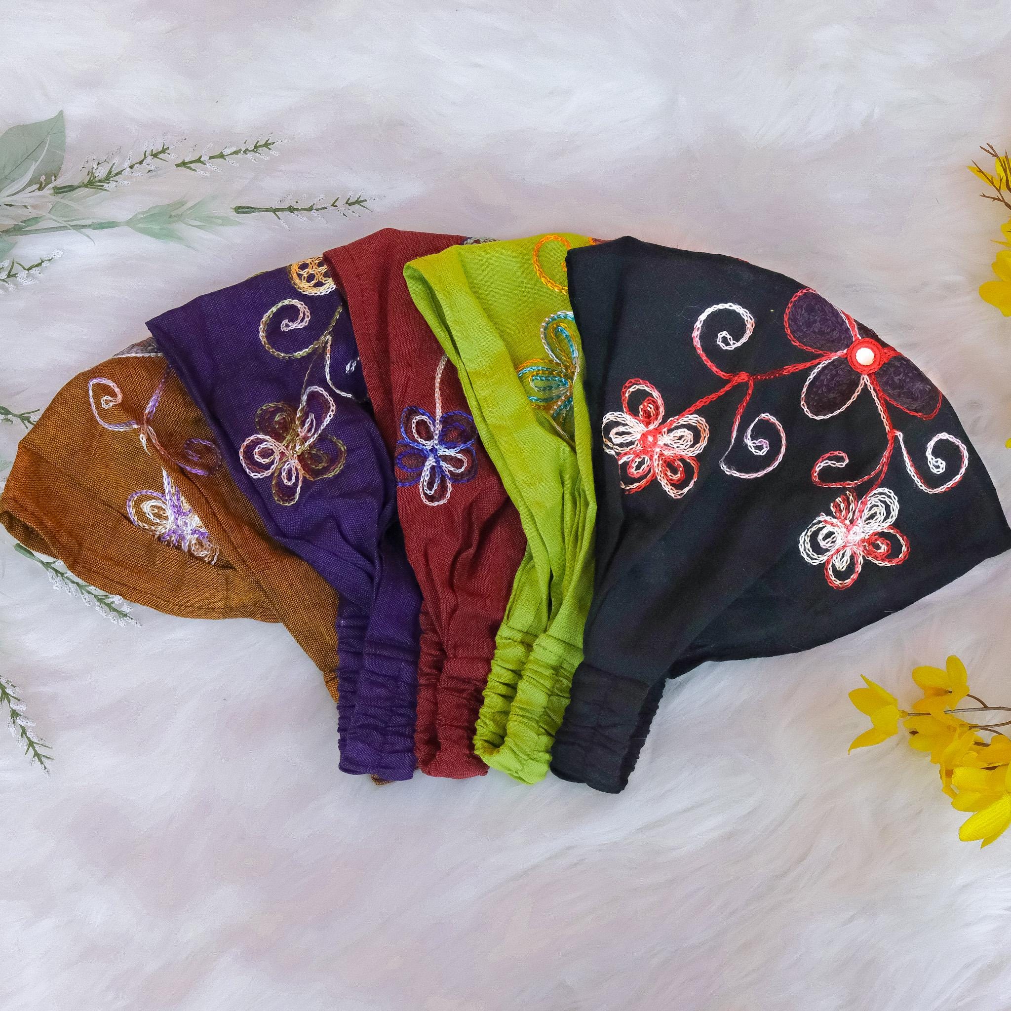 Cotton Head Bands, Boho Hair Wraps, Hand Embroidery Turban, Stretchy Hair Bands, Hippie Hair Accessories, Bohemian Style, Fairy Hair Wraps
