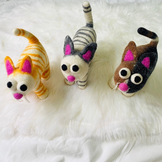 Felted Cat Animal Cat Lover Gift Felt Cat Stuffed Animal Cat