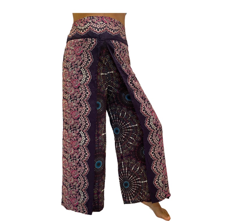 Summer Slit Pants,Wide Leg Rayon Pants,Hippie Pants,Harem Boho Pants,Mandala,Yoga Pants,Bohemian,Festival Clothing,Beach Pants,Comfy Pants