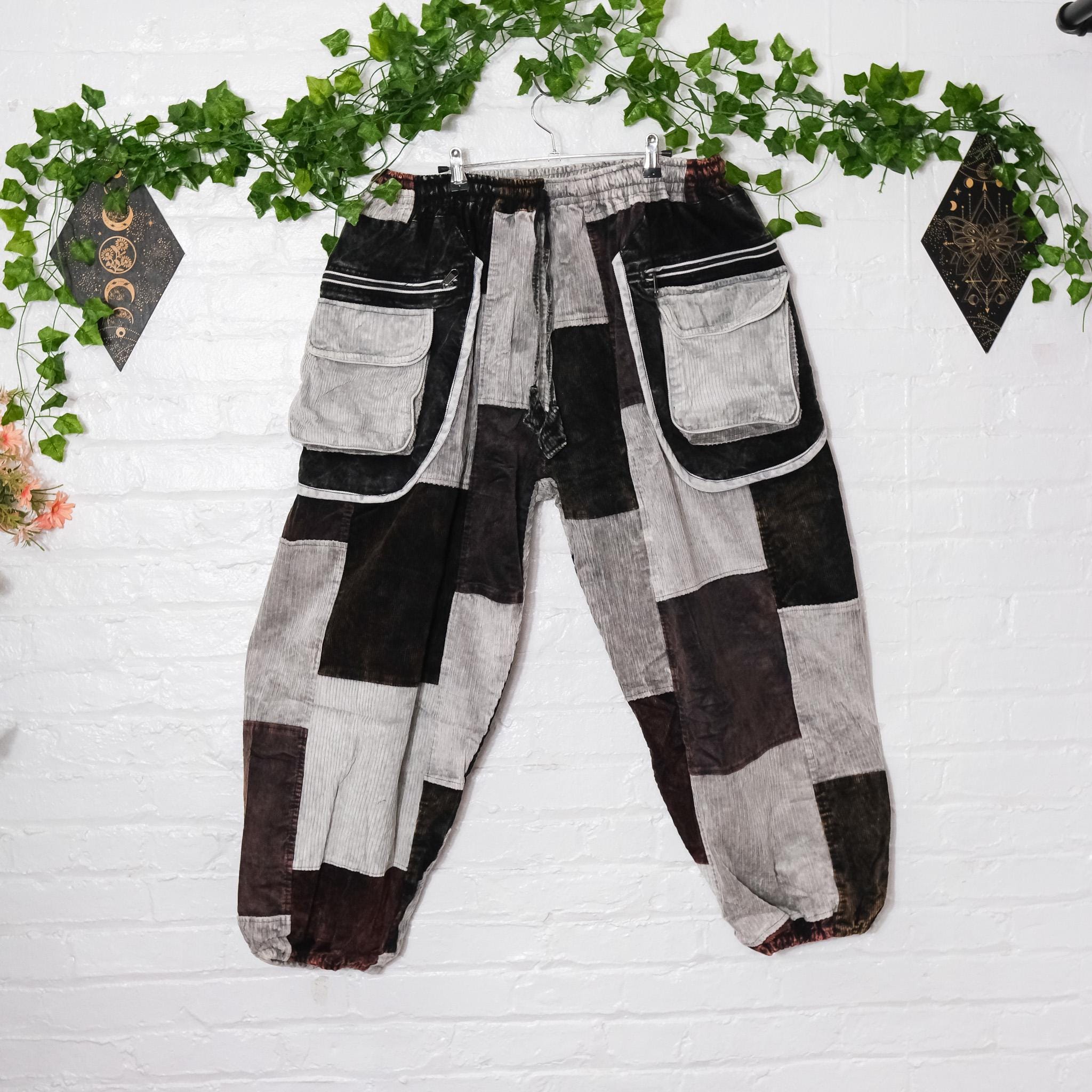 Patchwork Corduroy Baggy Pants, Hippie Harem Pants, Unisex Patchwork Corduroy Baggy Pants, Hippie Harem Pants, Unisex