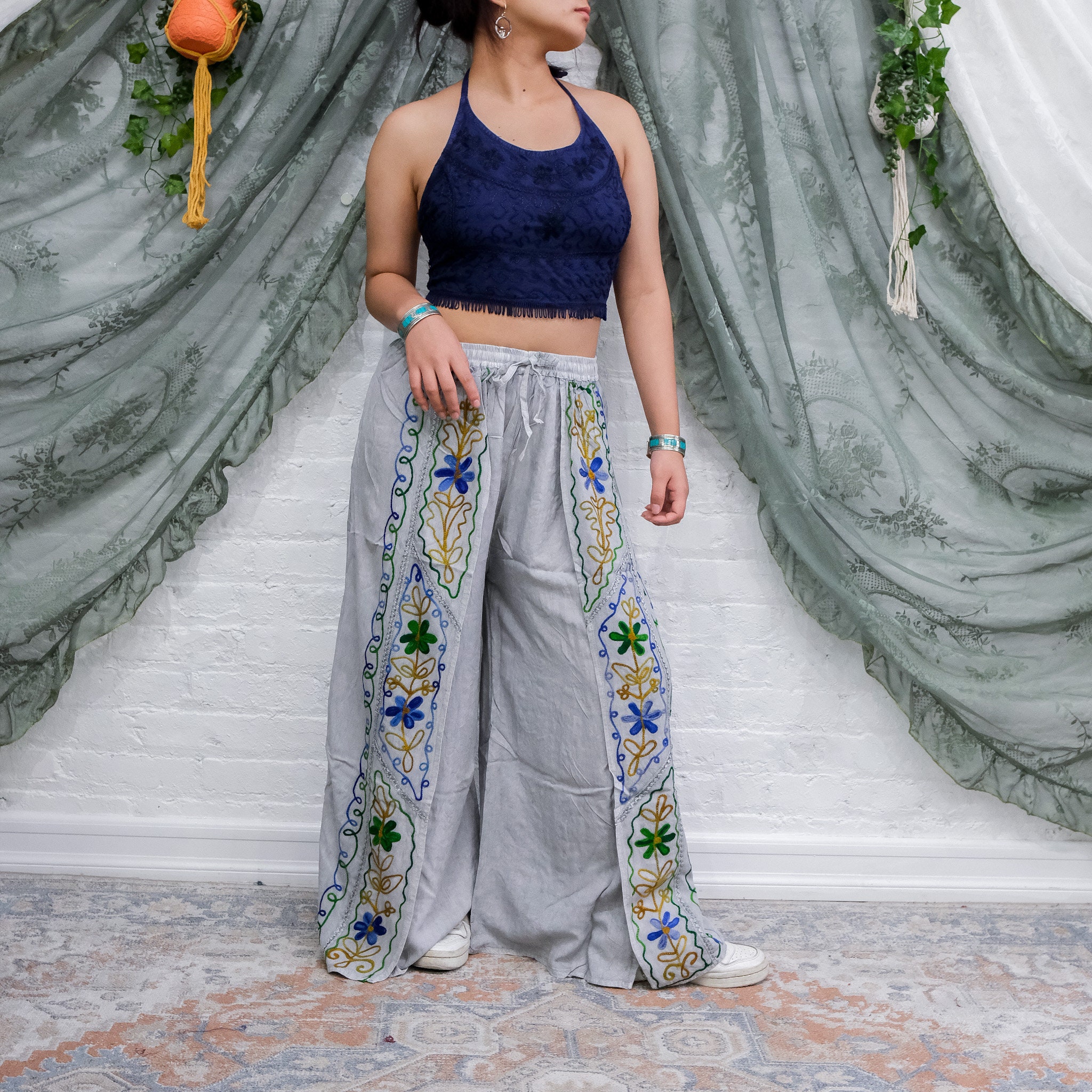 thumbnail image 2 of LOFBAZ Women Summer Flowy Cotton Linen Palazzo Wide Leg Pants 2 of 12