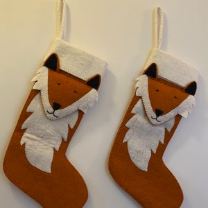 Handmade Felt Wool Animal Christmas Stocking from Nepal, Reindeer Sheep Bear Fox Felt Stocking, Felt Decor, Christmas Decor, Felt Christmas Fox