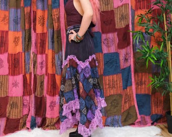 Boho Celestial Patchwork Lace Skirt, Handmade Asymmetrical Hippie