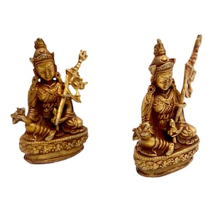 Gold Plated PadmaSambhava Statue, Guru Rinpoche Idol,  Handcarved Padmasambhav Figurine, 2 inches, Meditation Gifts, Buddhist God God o