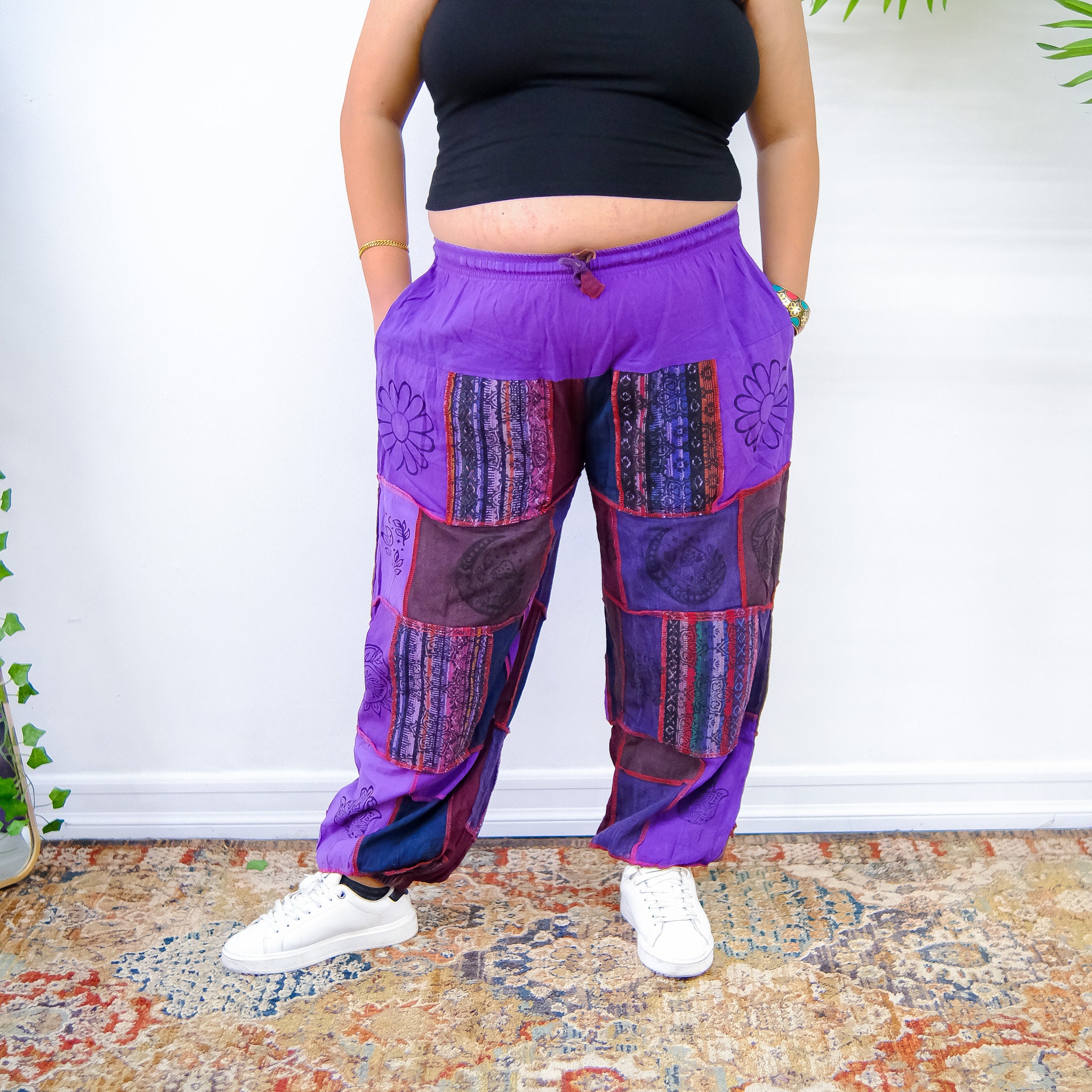 Cotton Patchwork Pant, Handmade Patch Cargo Trousers, Earth