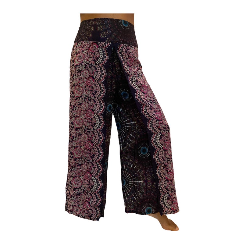 Summer Slit Pants,Wide Leg Rayon Pants,Hippie Pants,Harem Boho Pants,Mandala,Yoga Pants,Bohemian,Festival Clothing,Beach Pants,Comfy Pants