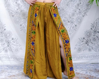 Flowy wijde pijpen broek, palazzo broek met hoge split, katoenen Boho broek, zijsplit broek, yoga broek, hippie dansbroek, Boho zomerbroek