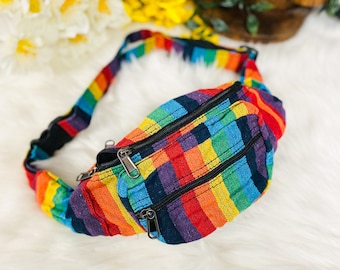 Hemp Pride  Fanny Packs, Vegan Fanny Packs, Ecofriendly Bag, Unisex Fanny Packs, Rainbow Sturdy Bags, Pride Fanny Packs, Bohemian Bags