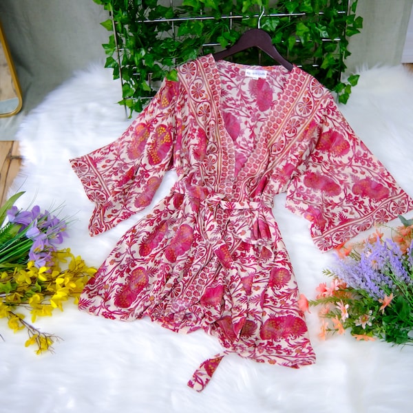 Silk Short Bohemian Kimono, Upcycled Fashion, Beach Kimono, Boho Cardigan, Short Kimono Robe, Beach cover up, Handmade Summer Jacket, Gift