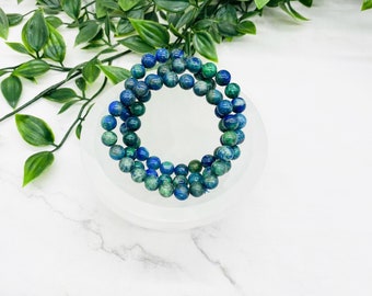 8 mm Azurite Bracelet, Chrysocolla Malachite Bead Crystal Bracelet, Handmade Crystal Jewelry, Healing  Malacholla Bracelet, Calming Stone