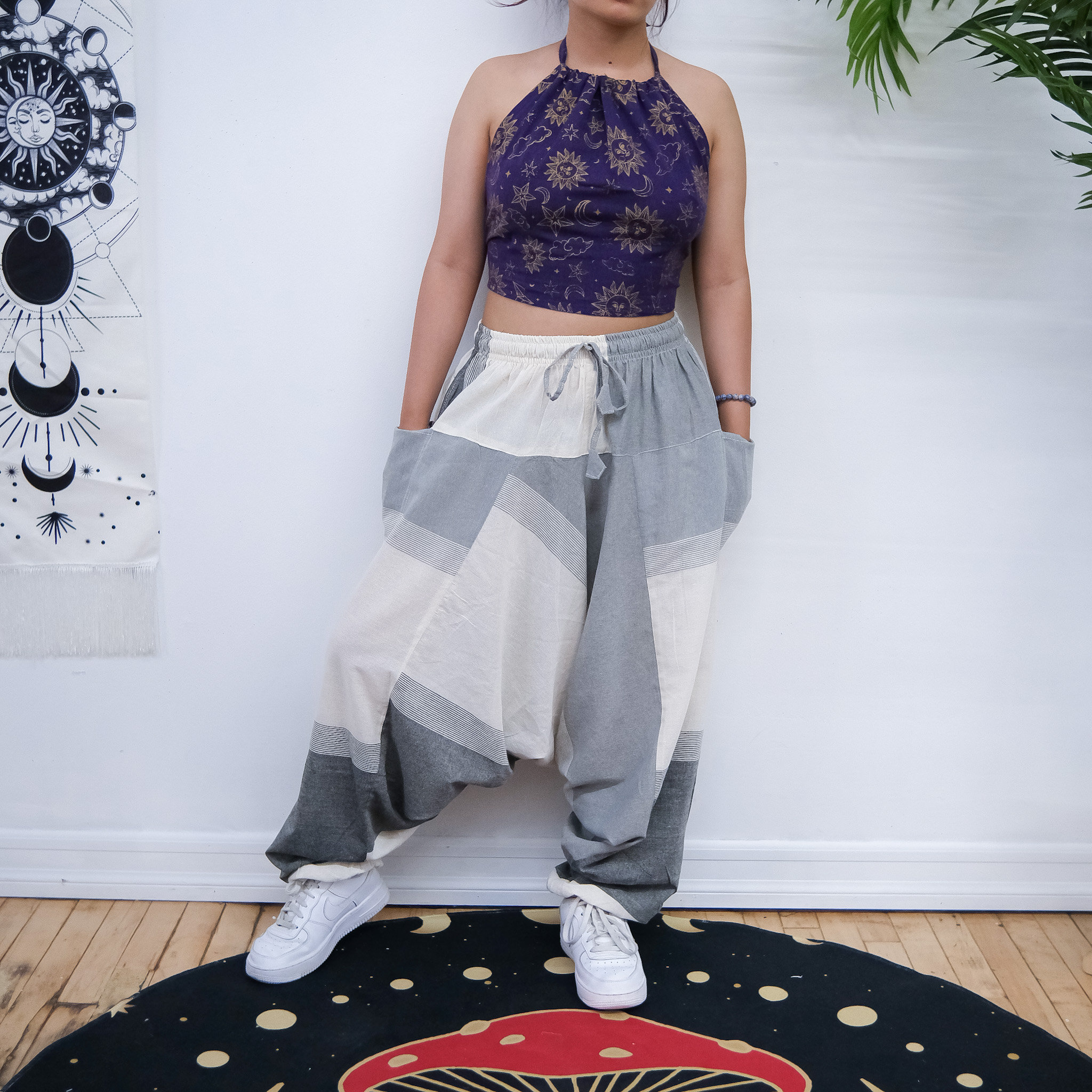 Unisex Organic Cotton Harem Pants, Yoga Trousers, Harem Summer Pant, Genie Gypsy Pants, Festival Trousers, Hippie Striped Pants,  Boho Pants