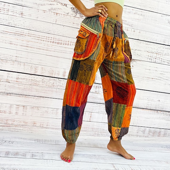 Pantalones hippie patchwork, pantalones harem de algodón orgánico, pantalones  de verano, pantalones de algodón boho unisex, pantalones de yoga, pantalones  de playa de tamaño pequeño a grande -  España