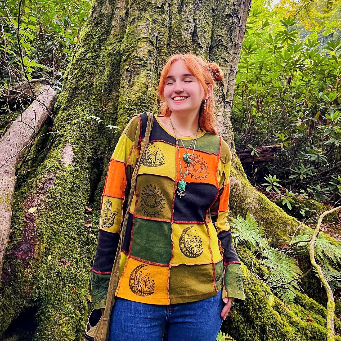 Cotton Patchwork Pullover, Unisex Colorful Celestial Print Cotton Patchwork Pullover, Unisex Colorful Celestial Print
