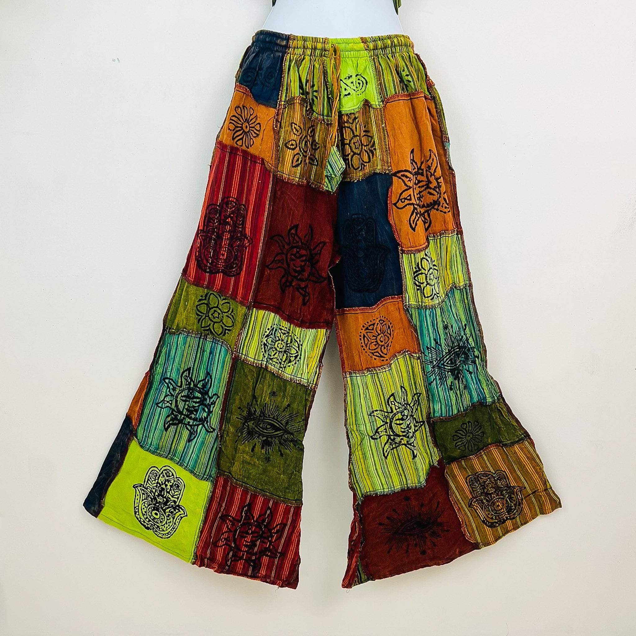 パンツ TODAY FUL Embroidery Patchwork Trousers Patchwork Palazzo Pant, Unisex Hippie Style Wide Leg