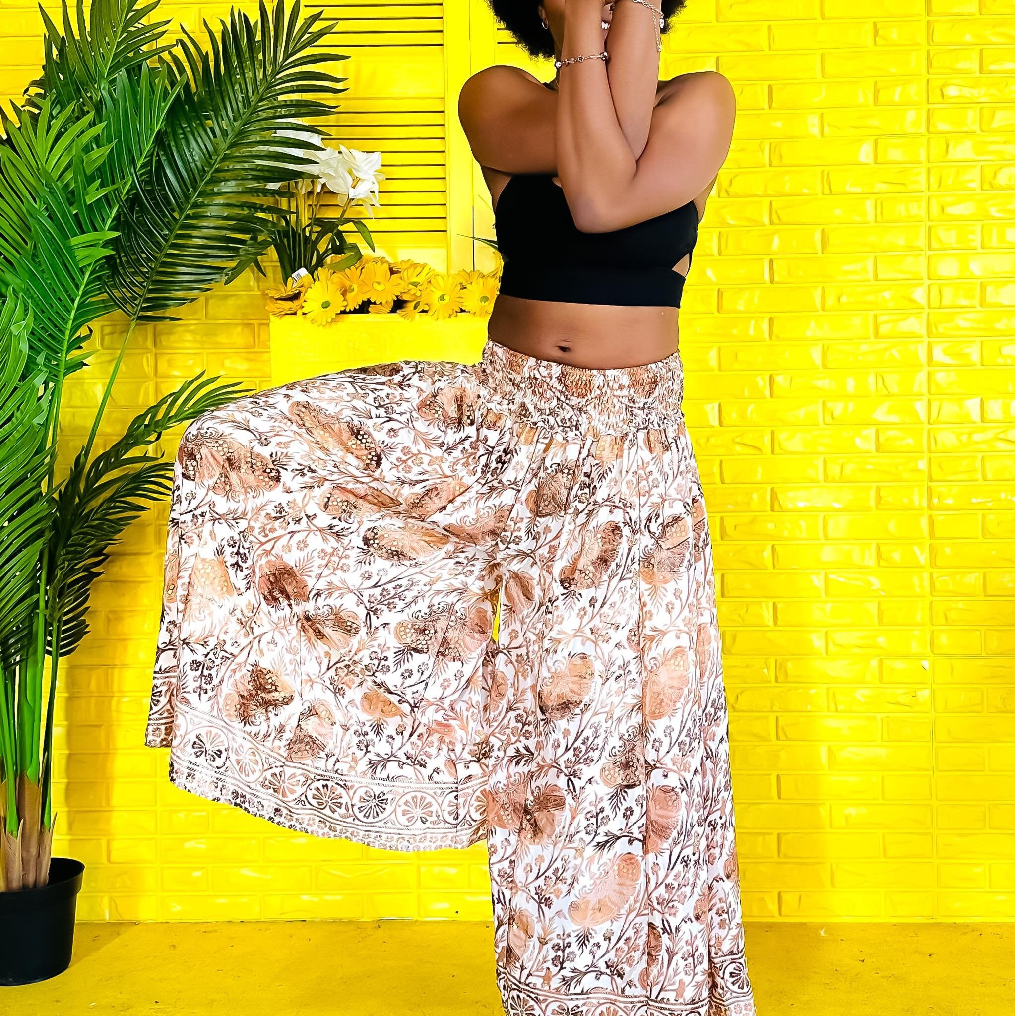 Silk Palazzo Pant, Wide Leg Flower Printed Palazzo Pant