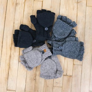 Crocheted Wool Gloves, Hand Knitted Winter Unisex Gloves, Convertible Flip Unisex  Mittens ,Sherpa Fleece Lined Warm Fingerless Ski Gloves,