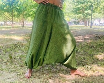 Pantaloni Harem di cotone fatti a mano dal Nepal, Pantaloni Boho in cotone solido, Pantaloni di cotone unici, Pantaloni Yoga, Pantaloni comodi Hippie, Pantaloni elastici