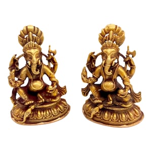 Gold Plated Ganesh Statue, Ganesha Figurine, God of Good luck, Brass Ganesh Idol, 3&quot; Ganesha Copper Statue, Hindu God, Altar Decor, Vinayak