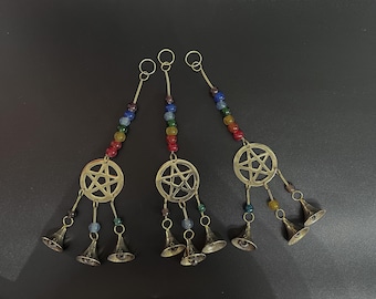 Star Wall Hanging, Home Decor,  Pentagram  Mobile, Chimes and Bells, Hanging Decorations, Ethnic Door Decor, Bohemian Decor, Goodluck Gift